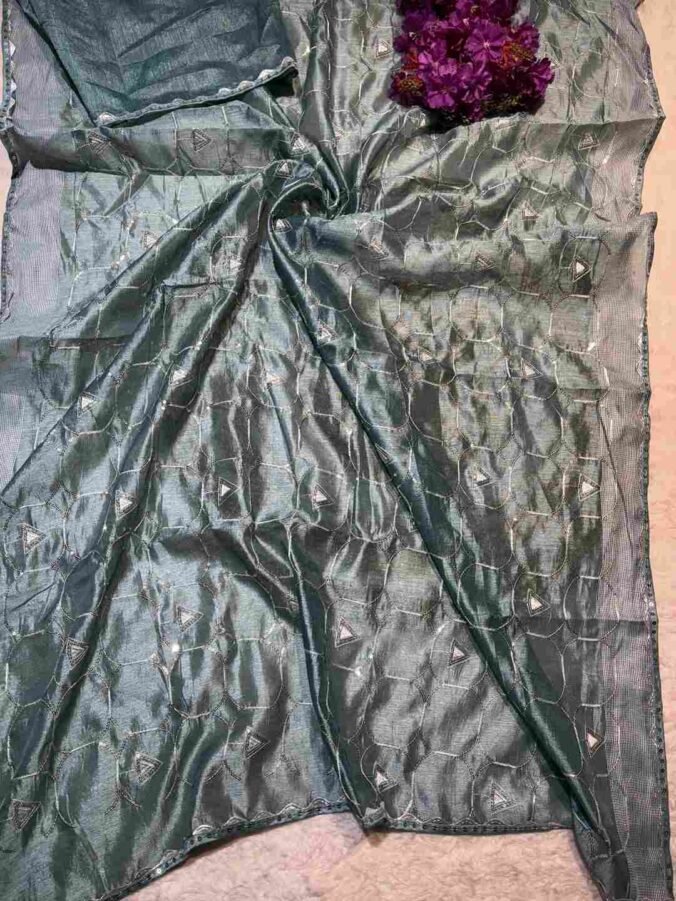 NEELAM TRADERS NEW LAUNCH ZAAL WORK IN SOFT SILK FABRIC SEA GREEN