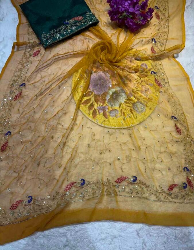 NEELAM TRADERS NEW LAUNCH DARBARI SAREE IN CHIFFON FABRIC WITH ALL OVER JAAL WORK YELLOW