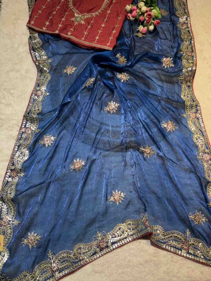 NEELAM TRADERS NEW LAUNCH GOTAPATTI WORK IN FANDY SILK FABRIC BLUE