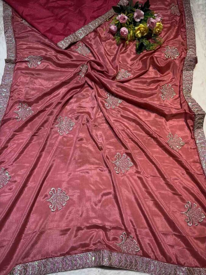 NEELAM TRADERS NEW LAUNCH NEW BORDER NEW BUTTA IN SOFT CHINON FABRIC BRICK