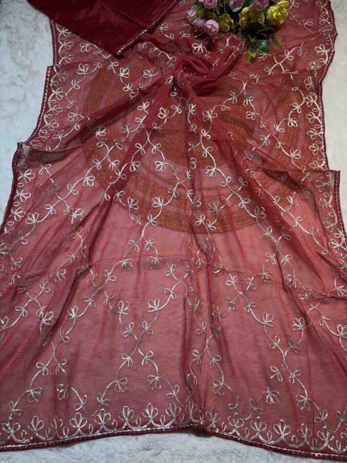 NEELAM TRADERS NEW LAUNCH GOTAPATTI WORK SAREE IN CHIFFON FABRIC BRICK