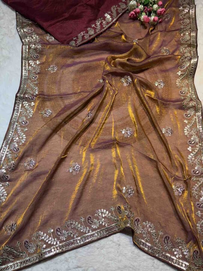 NEELAM TRADERS NEW LAUNCH GOTAPATTI SAREE IN FANDY SILK FABRIC BRONZE