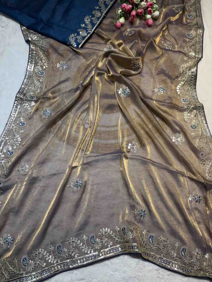 NEELAM TRADERS NEW LAUNCH GOTAPATTI SAREE IN FANDY SILK FABRIC BROWN