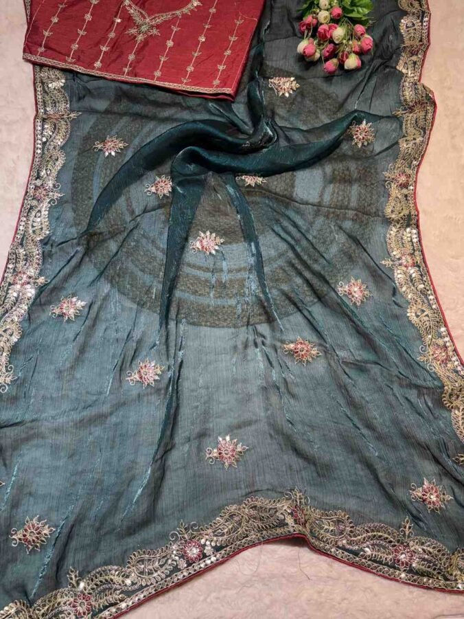 NEELAM TRADERS NEW LAUNCH GOTAPATTI WORK IN FANDY SILK FABRIC FIROZI