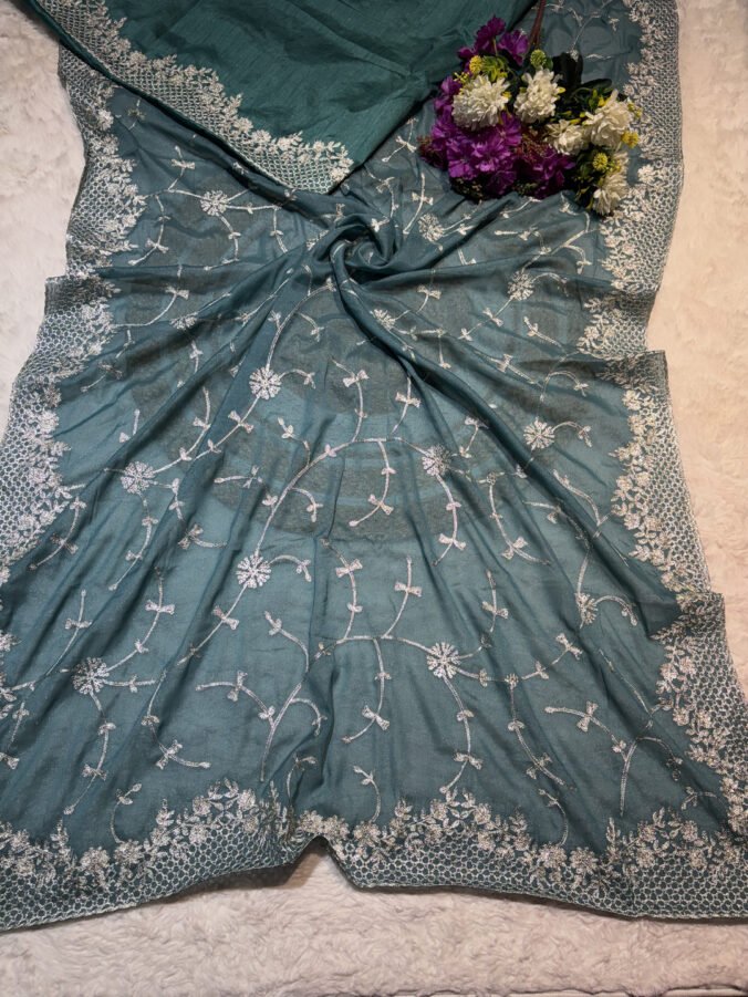 NEELAM TRADERS NEW LAUNCH TRENDING ZAAL WORK SAREE IN SOFT FABRIC FIROZI