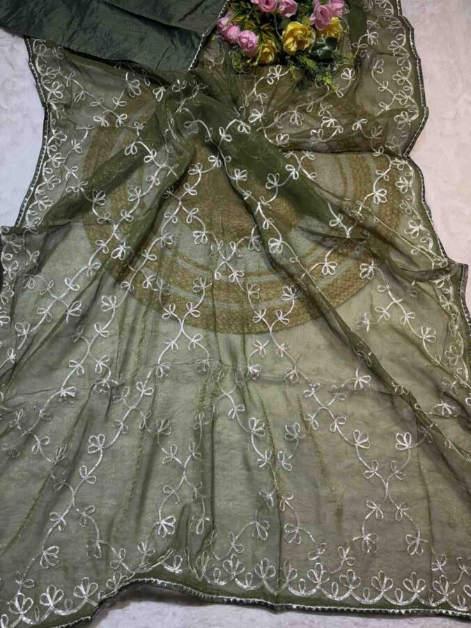 NEELAM TRADERS NEW LAUNCH GOTAPATTI WORK SAREE IN CHIFFON FABRIC MEHNDI