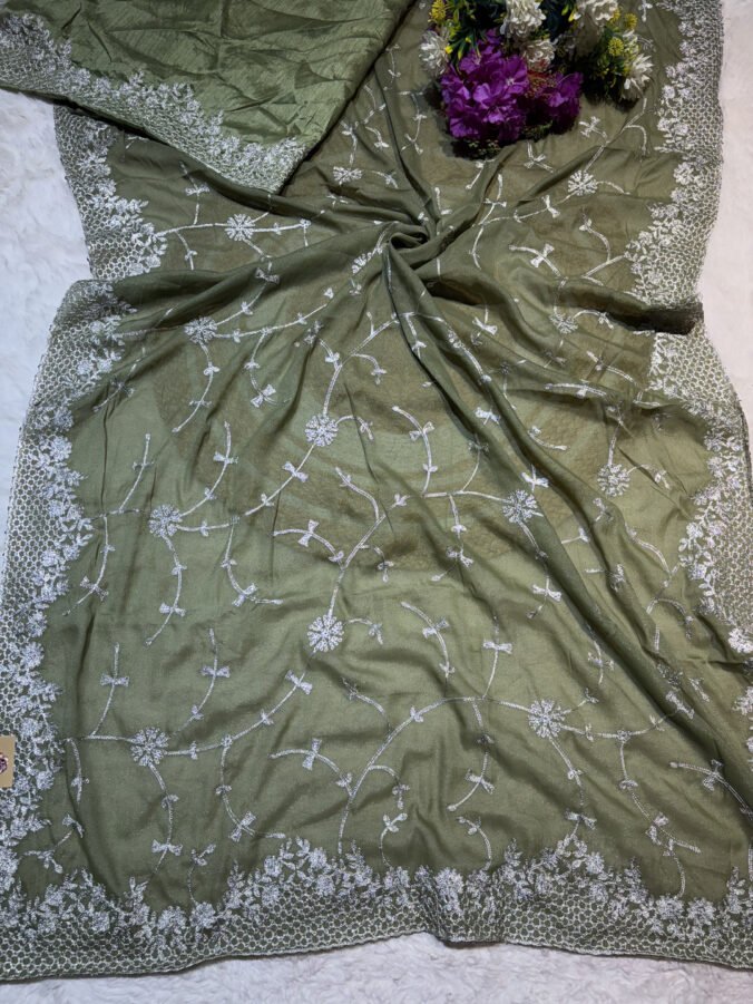 NEELAM TRADERS NEW LAUNCH TRENDING ZAAL WORK SAREE IN SOFT FABRIC MEHNDI