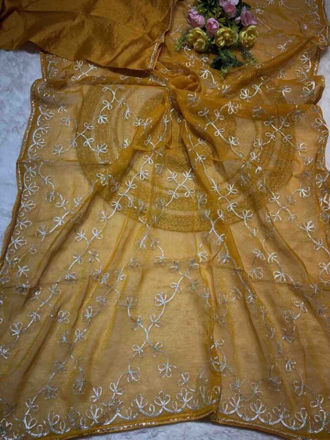 NEELAM TRADERS NEW LAUNCH GOTAPATTI WORK SAREE IN CHIFFON FABRIC MUSTARD