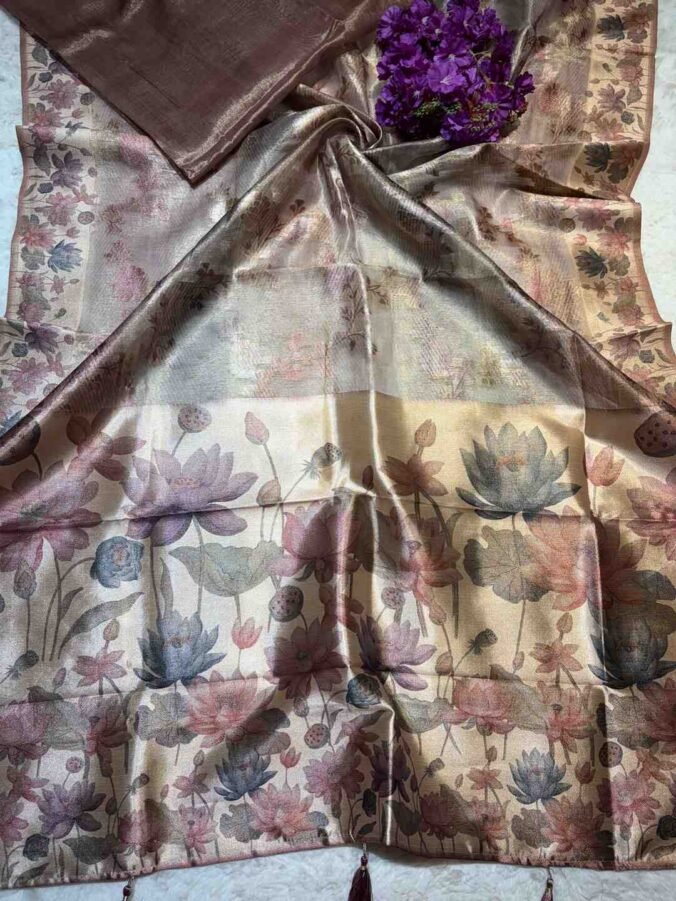 NEELAM TRADERS NEW LAUNCH TISSUE SAREE WITH DIGITAL PRINT ALL OVER PEACH