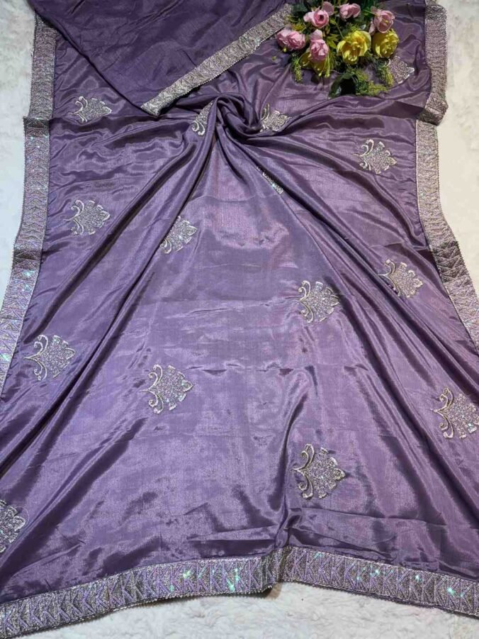 NEELAM TRADERS NEW LAUNCH NEW BORDER NEW BUTTA IN SOFT CHINON FABRIC PURPLE