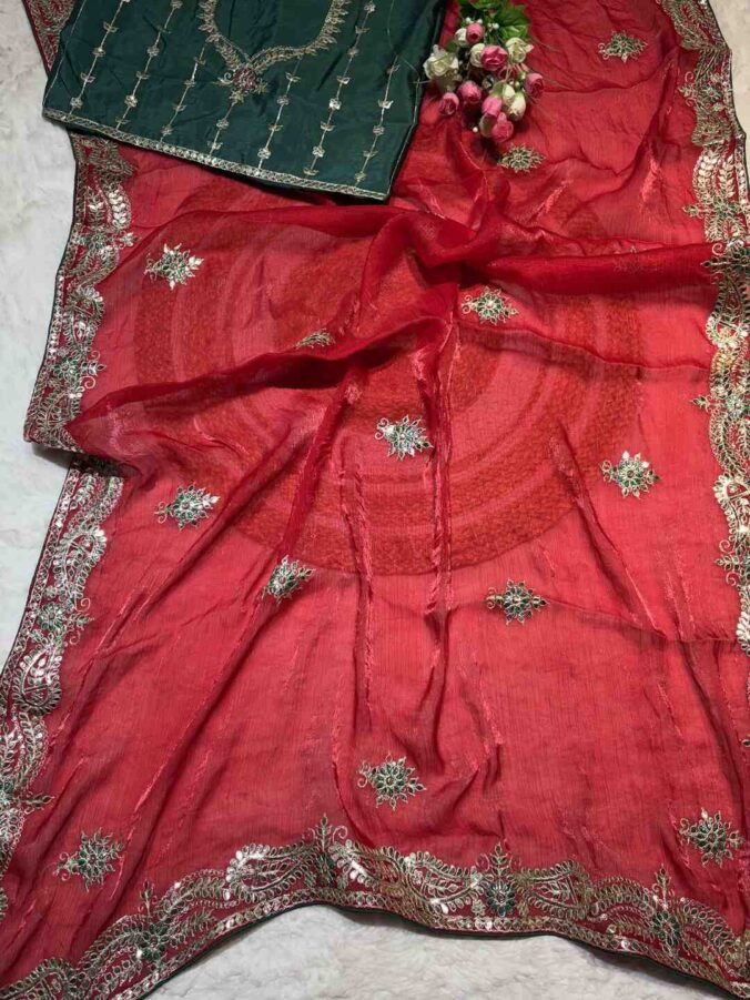NEELAM TRADERS NEW LAUNCH GOTAPATTI WORK IN FANDY SILK FABRIC RED