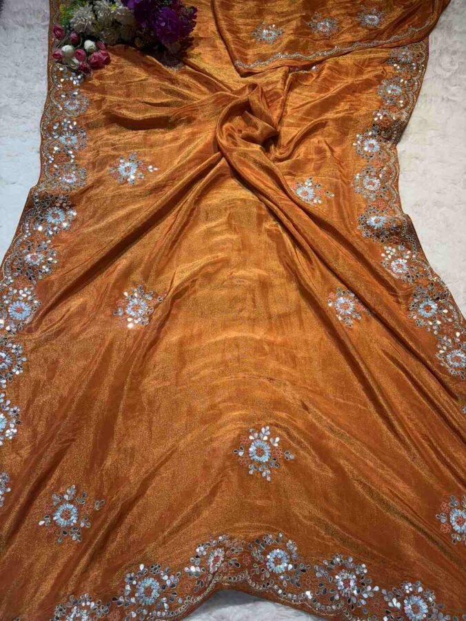 NEELAM TRADERS NEW LAUNCH PURE SILK FABRIC SAREE RUST ORANGE