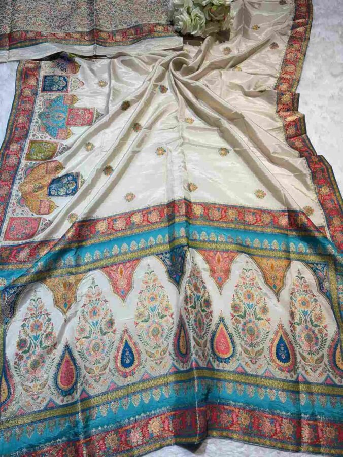 NEELAM TRADERS NEW LAUNCH PASHMINA SILK SAREE WHITE