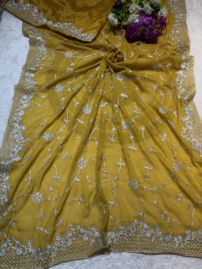 NEELAM TRADERS NEW LAUNCH TRENDING ZAAL WORK SAREE IN SOFT FABRIC YELLOW