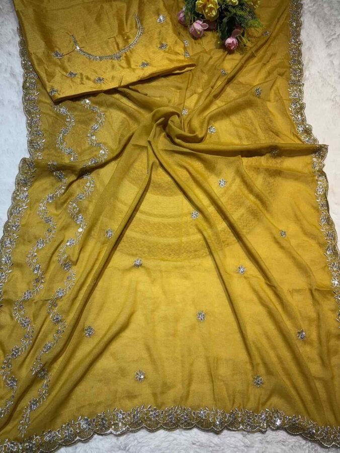 NEELAM TRADERS NEW LAUNCH KASIDA WORK IN SOFT GEORGETTE YELLOW