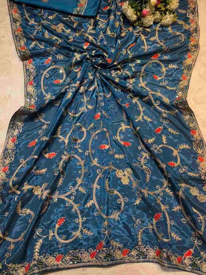 NEELAM TRADERS NEW LAUNCH Vintage saree in soft silk fabric RUST ORANGE BLUE