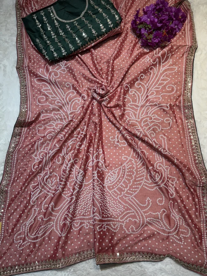 NEELAM TRADERS NEW LAUNCH pastel colour bandhej saree BRICK