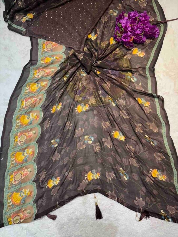 NEELAM TRADERS NEW LAUNCH Figure Digital print saree in soft Georgette fabric BROWN