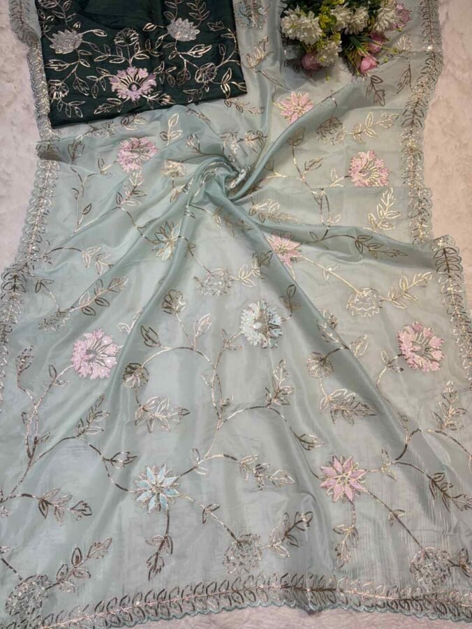 NEELAM TRADERS NEW LAUNCH TRENDING ZAAL WORK SAREE IN H.O SILK FABRIC FIROZI