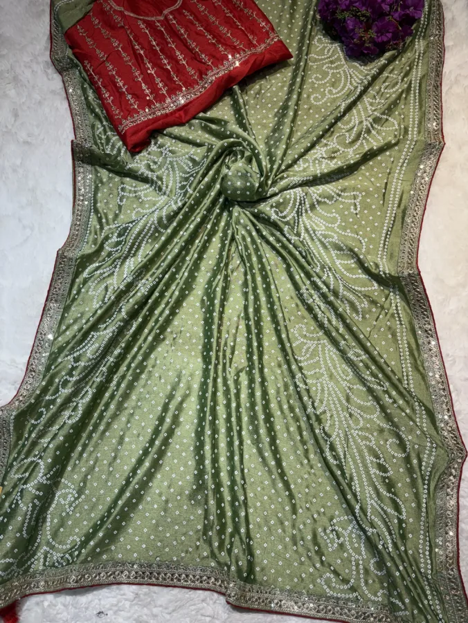 NEELAM TRADERS NEW LAUNCH pastel colour bandhej saree GREEN