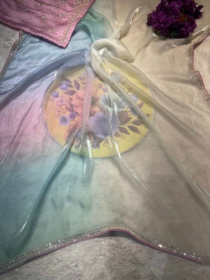 NEELAM TRADERS NEW LAUNCH Rainbow Saree with designer blouse with Kasab work border all over