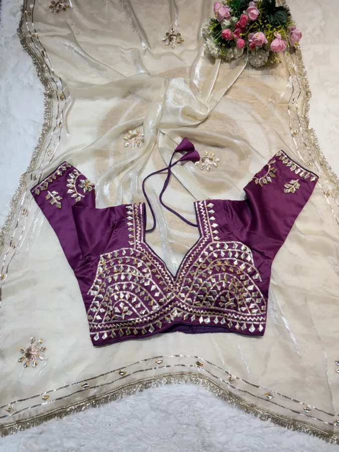 NEELAM TRADERS NEW LAUNCH Trending Stich aangi blouse saree with kacha gotta work