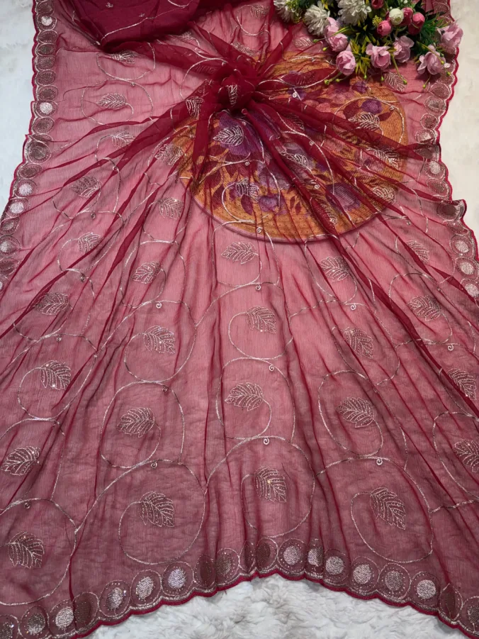 NEELAM TRADERS NEW LAUNCH TRENDING ZAAL WORK SAREE IN SOFT GEORGETTE  FABRIC WITH TRENDING CUTWORK BORDER RANI