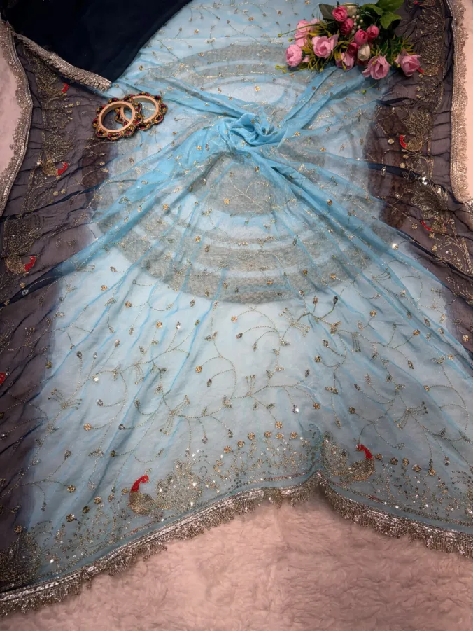 NEELAM TRADERS NEW LAUNCH TRENDING Viral  rajputi peacock design saree with jaal work and kiran border all over