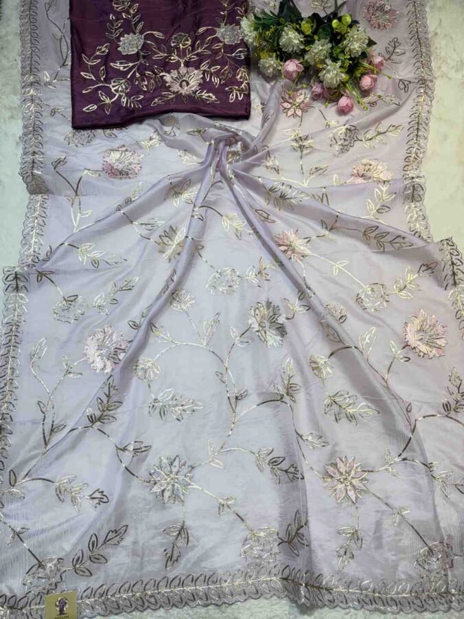 NEELAM TRADERS NEW LAUNCH TRENDING ZAAL WORK SAREE IN H.O SILK FABRIC LAVENDER