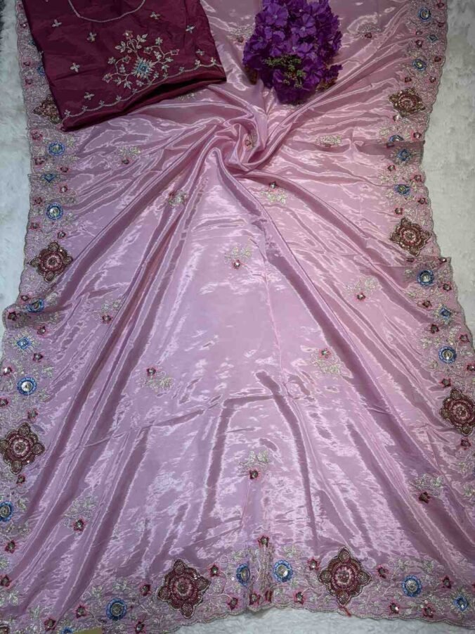 NEELAM TRADERS NEW LAUNCH KASIDA WORK SAREE IN H.O SILK FABRIC LAVENDER