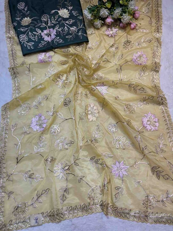 NEELAM TRADERS NEW LAUNCH TRENDING ZAAL WORK SAREE IN H.O SILK FABRIC MUSTARD