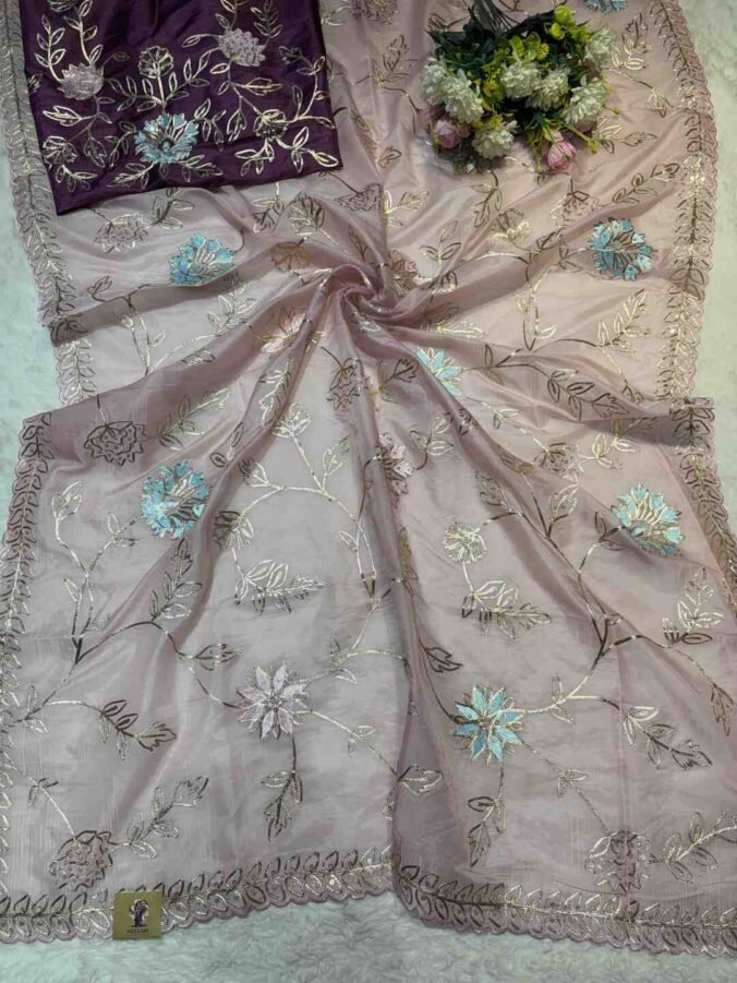 NEELAM TRADERS NEW LAUNCH TRENDING ZAAL WORK SAREE IN H.O SILK FABRIC PEACH