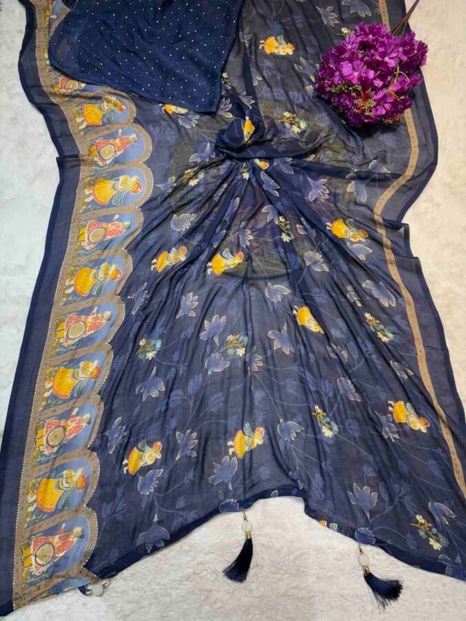 NEELAM TRADERS NEW LAUNCH Figure Digital print saree in soft Georgette fabric PEACOCK BLUE