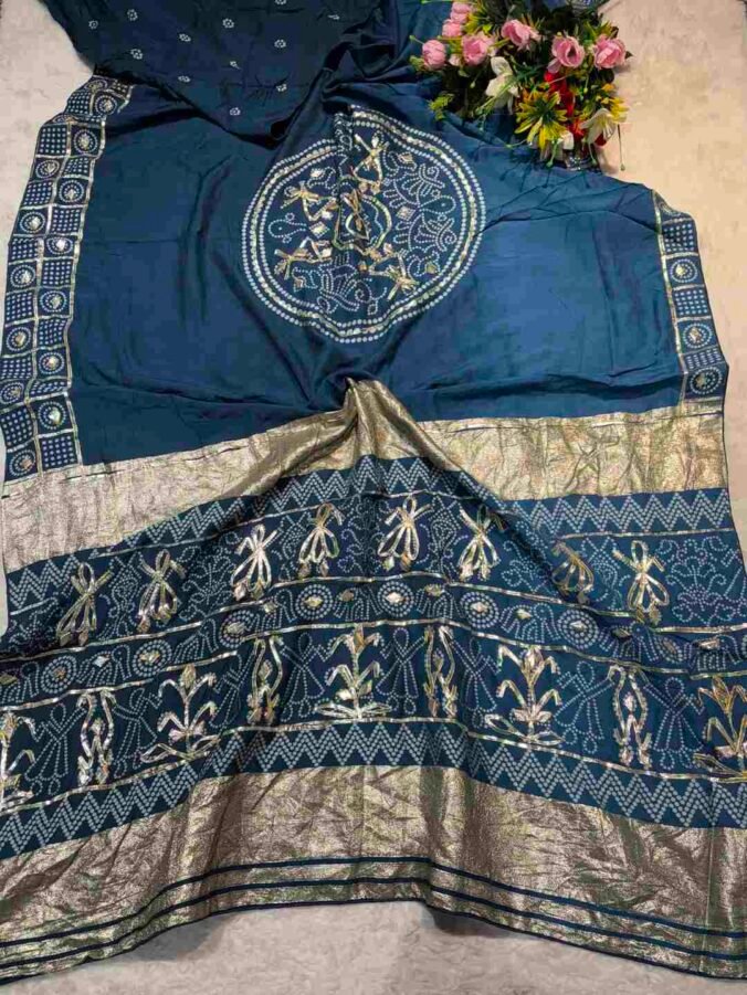 NEELAM TRADERS NEW LAUNCH latest bandhej saree in new gathchola pattern Peacock blue