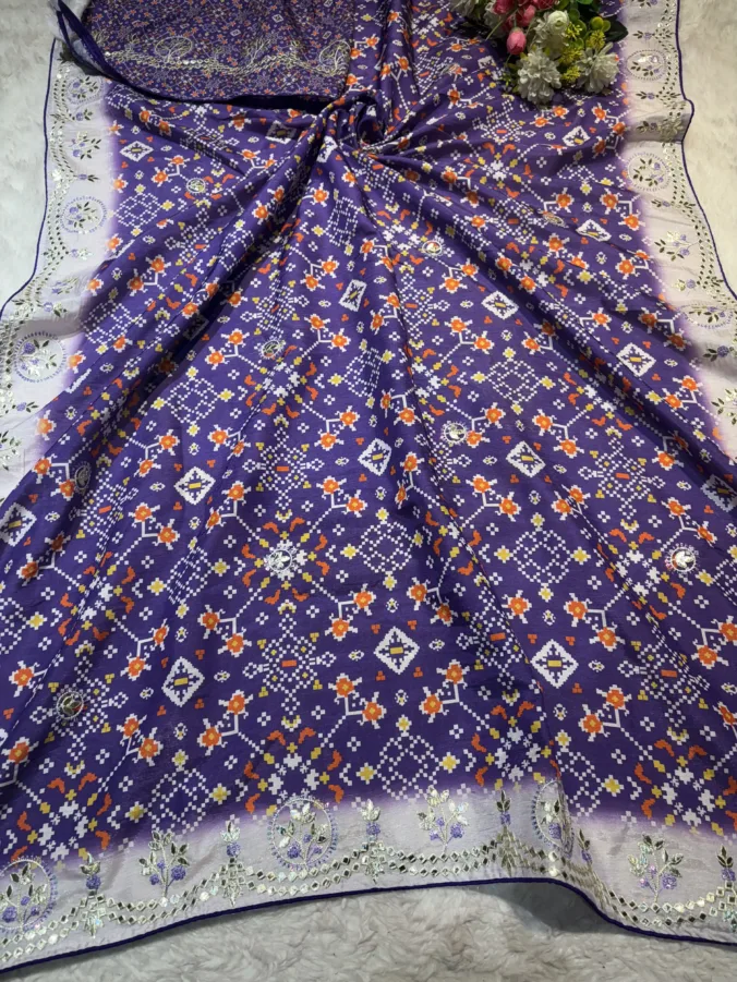 NEELAM TRADERS NEW LAUNCH Patola print saree with Kasida work all over PURPLE