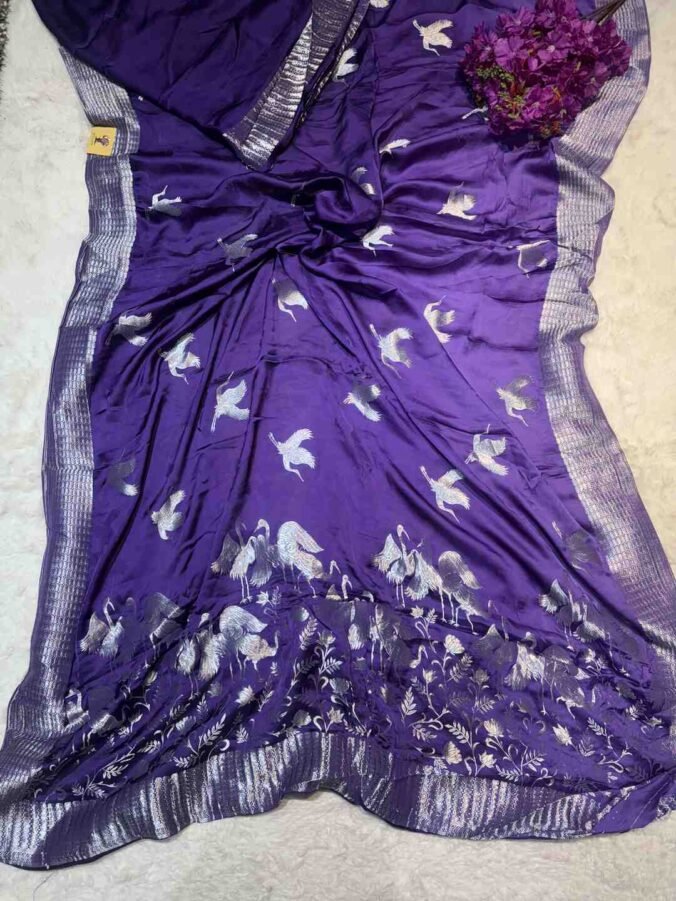 NEELAM TRADERS NEW LAUNCH Pure H.O silk fabric with silver zari all over PURPLE
