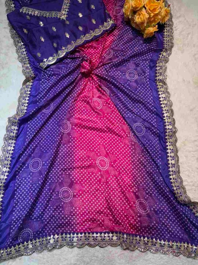 NEELAM TRADERS NEW LAUNCH NEW BANDHEJ GOTA PATTI BORDER SAREE IN MULTI COLOUR CONCEPT PURPLE