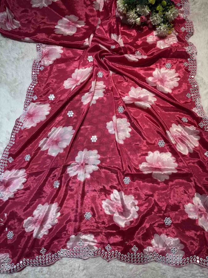 NEELAM TRADERS NEW LAUNCH KASIDA WORK SAREE IN SOFT CHINON SILK FABRIC RANI