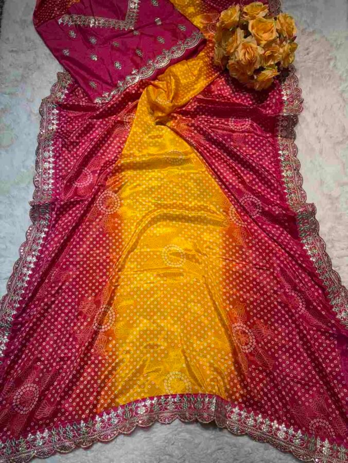 NEELAM TRADERS NEW LAUNCH NEW BANDHEJ GOTA PATTI BORDER SAREE IN MULTI COLOUR CONCEPT RANI