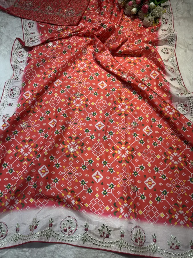 NEELAM TRADERS NEW LAUNCH Patola print saree with Kasida work all over RED