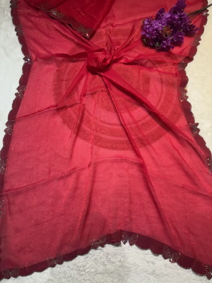 NEELAM TRADERS NEW LAUNCH Butterfly saree in diamond work all over RED
