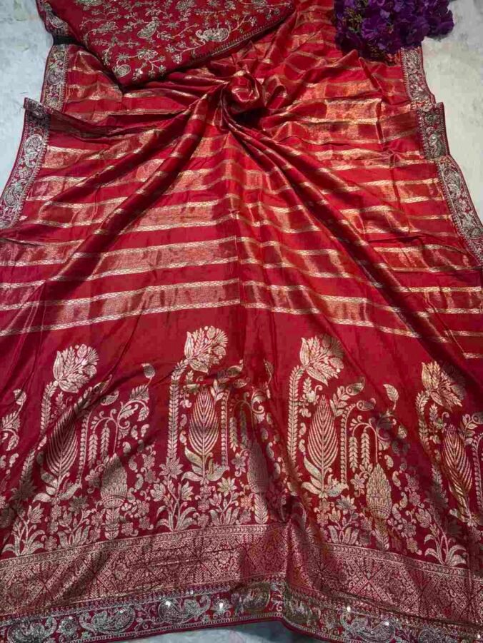 NEELAM TRADERS NEW LAUNCH Banarsi saree with new latest sequence border all over red