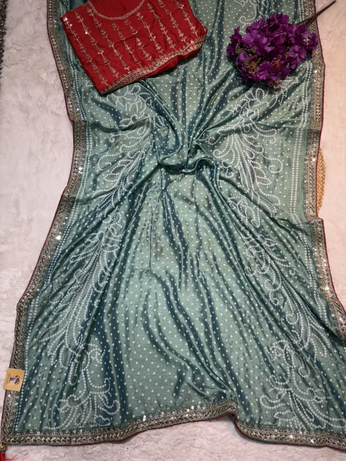 NEELAM TRADERS NEW LAUNCH pastel colour bandhej saree SEA GREEN