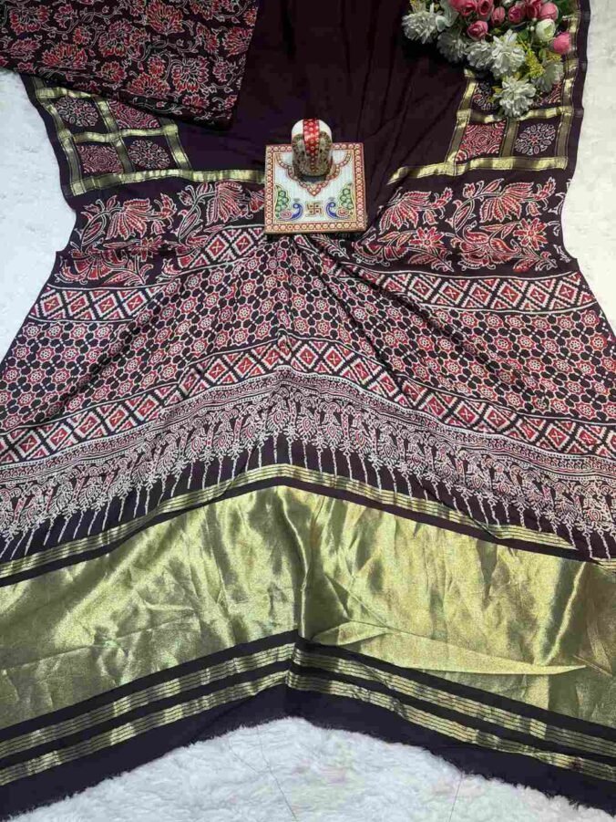 NEELAM TRADERS NEW LAUNCH GHATCHOLA SAREE WITH AJRAK PRINT WINE