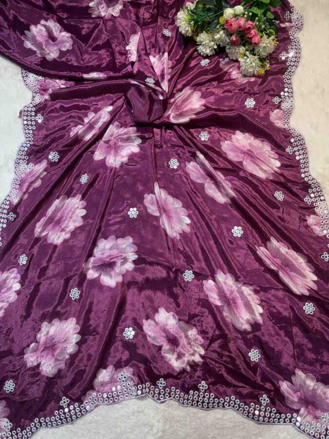 NEELAM TRADERS NEW LAUNCH KASIDA WORK SAREE IN SOFT CHINON SILK FABRIC WINE