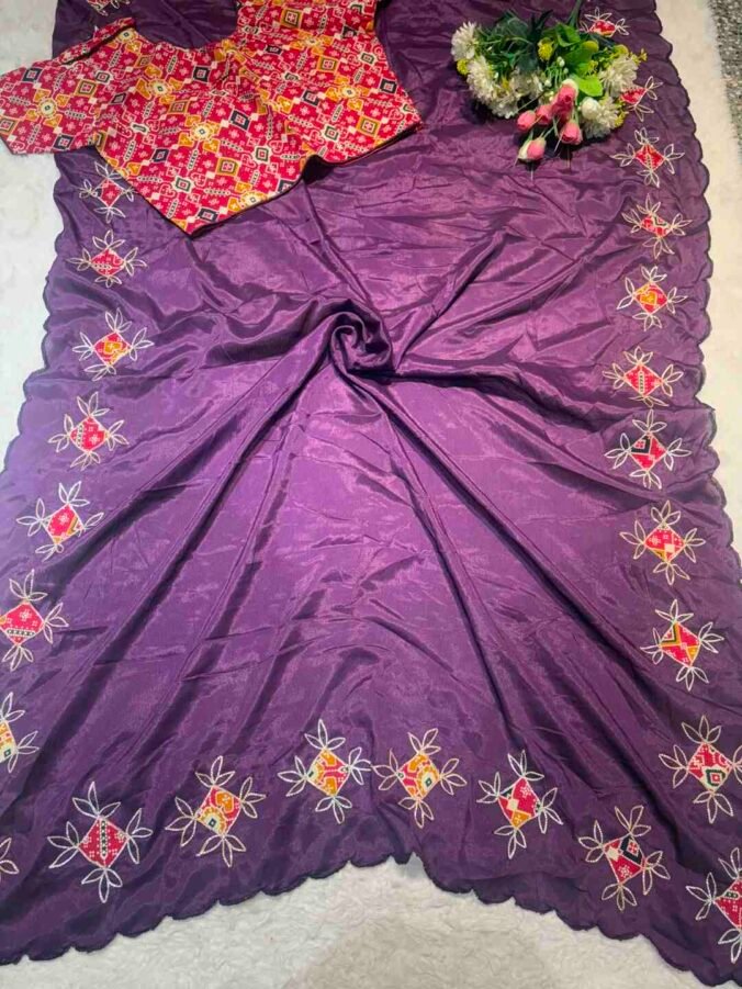 NEELAM TRADERS NEW LAUNCH PATOLA PRINT STITCHED BLOUSE SAREE IN SILK FABRIC WINE