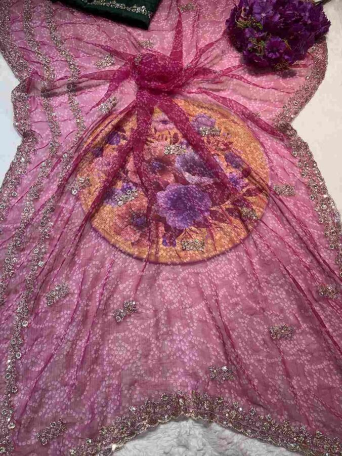 NEELAM TRADERS NEW LAUNCH bandhej saree with trending Three line work All over RANI