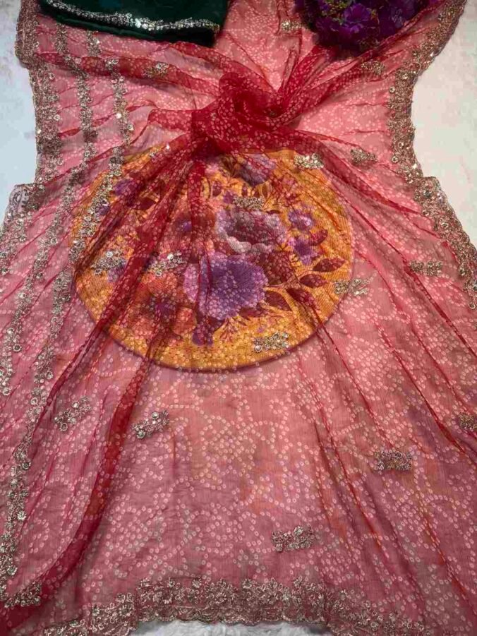 NEELAM TRADERS NEW LAUNCH bandhej saree with trending Three line work All over RED