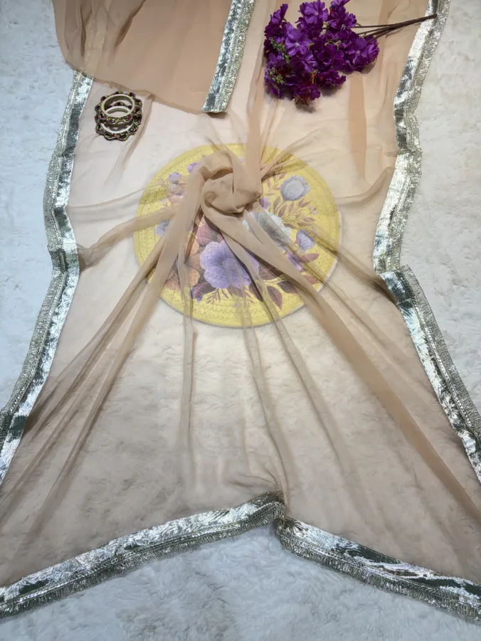 NEELAM TRADERS NEW LAUNCH TRENDING Ankita lokhande Saree in soft georgette fabric CHIKU