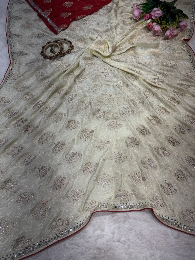 NEELAM TRADERS NEW LAUNCH TRENDING PARTY WEAR SAREE IN PURE FABRIC CREAM